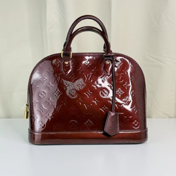 Louis Vuitton Burgundy Alma MM Top Handle Bag Monogram Vernis - Picture 1 of 10